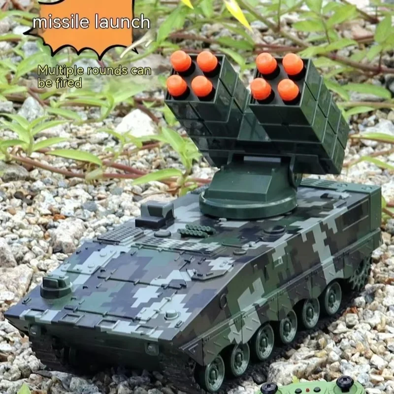 Remote Control 2.4g Battle Tank Military Missile Launcher Electronic Acousto Optic Rc Kids Toy Shoot Bulletstank Model Xmas Toy