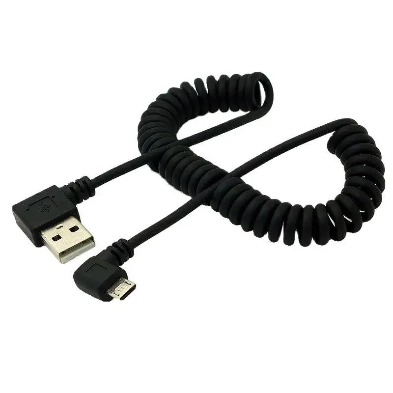 90 degree USB Micro USB Angle Cable Charge USB to Micro USB Spring Retractable Fast Data Sync Charger Cord Coiled Cable 1.5m