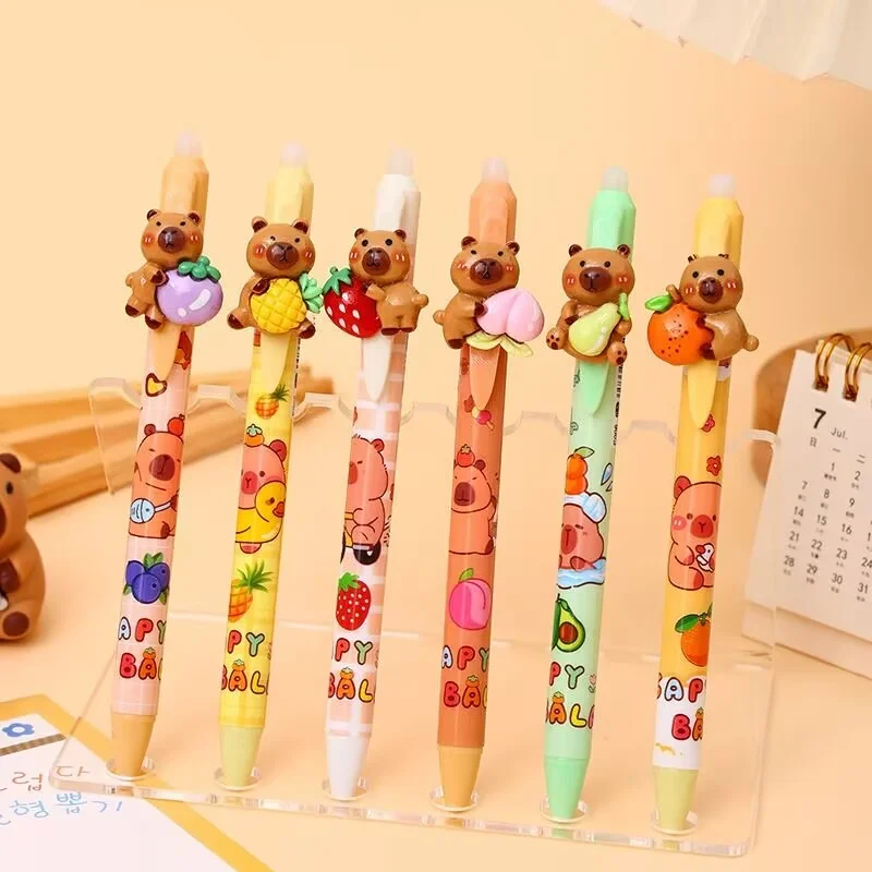 

36pcs/lot Kawaii Fruits Capybara Erasable Gel Pen Cute 0.5mm Blue Ink Signature Pens Promotional Gift Office School Supplies