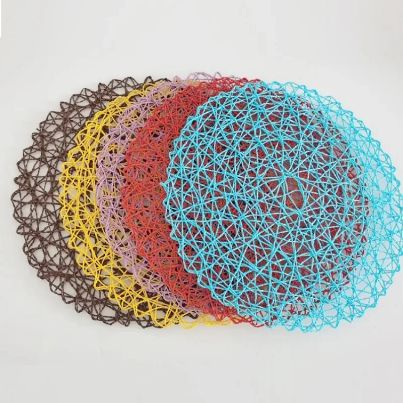 Round Paper Woven Placemats Wood Placemats Heat Resistant Rattan Mat Brown Paper Straw Placemats for Dining Party Wedding