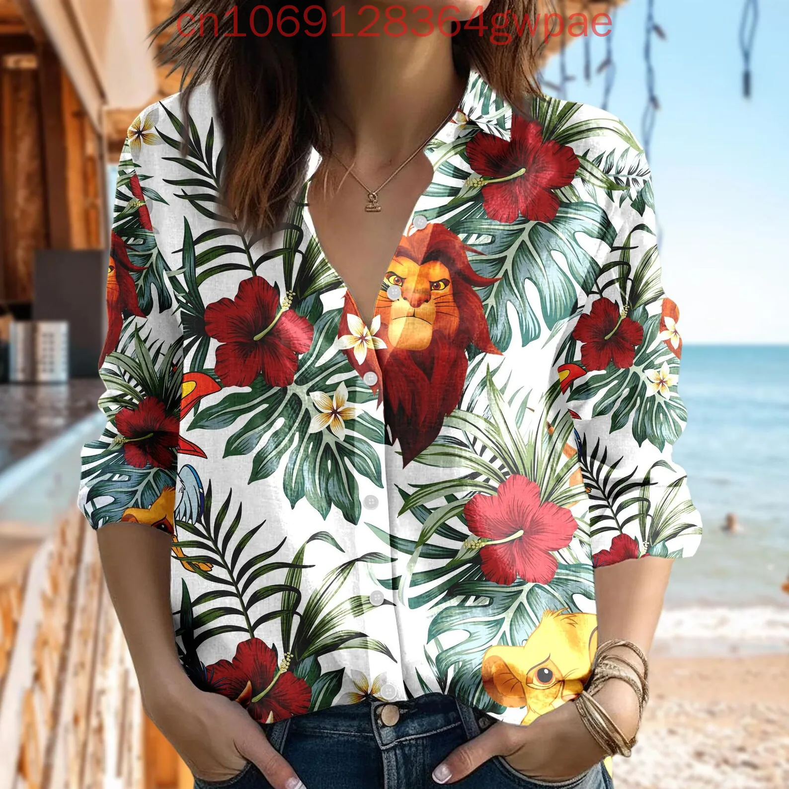 

Женские блузки The Lion King Simba, рубашка, повседневная рубашка на пуговицах с длинными рукавами, летние стильные элегантные женские рубашки Disney, топы