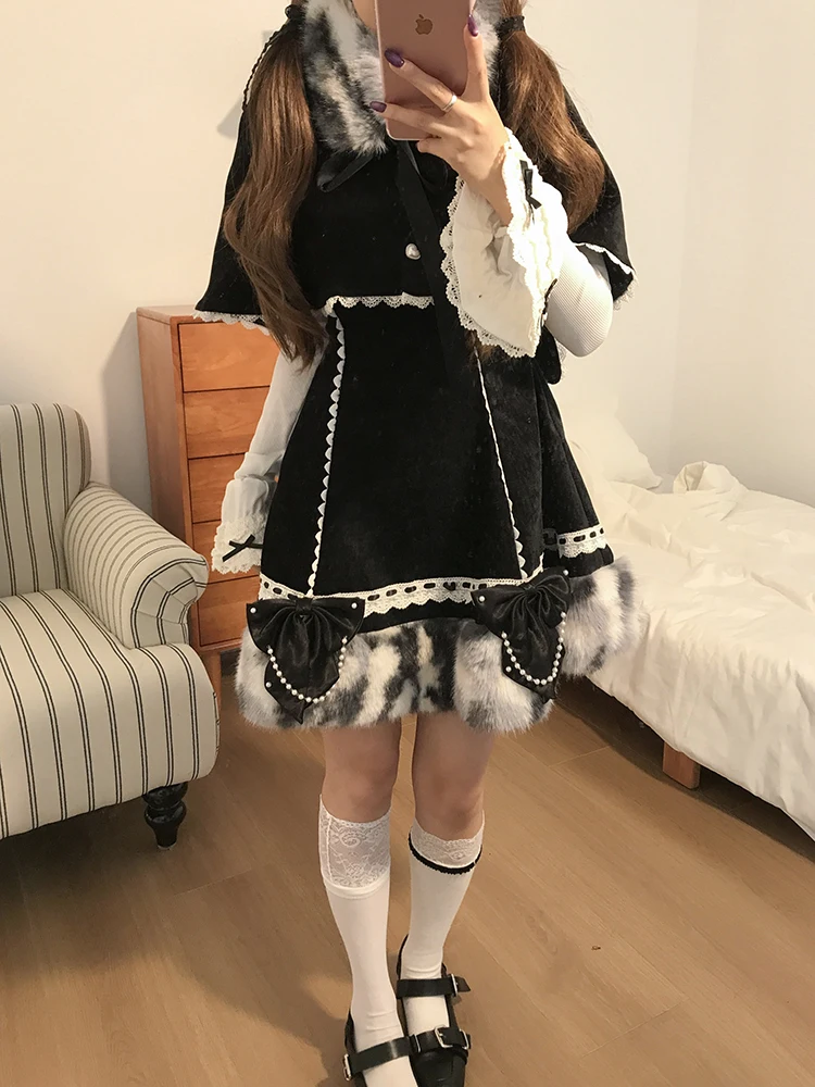 ชุดเสื้อคลุมสไตล์โลลิต้า ดีไซน์ Bla Cowl Ne Plu Dr พร้อมเสื้อคลุมและเสื้อยืดสำหรับผู้หญิง แฟชั่นฤดูหนาว ให้ความอบอุ่น