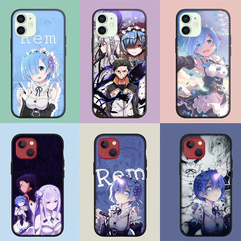 Re Zero Rem Emilia Anime Phone Cover Case for iPhone 16 15 14 13 12 Mini Pro XS Max X XR 7 8 Plus + 16+ Soft Casing