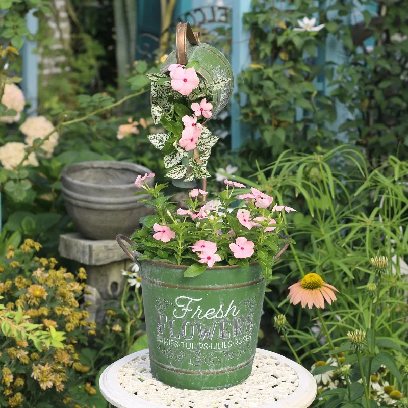 Retro Balcony Flower Pot, Iron Relief Plant Stand, Old Craft, Garden Pots, Courtyard Decoration, Creative Ornaments
