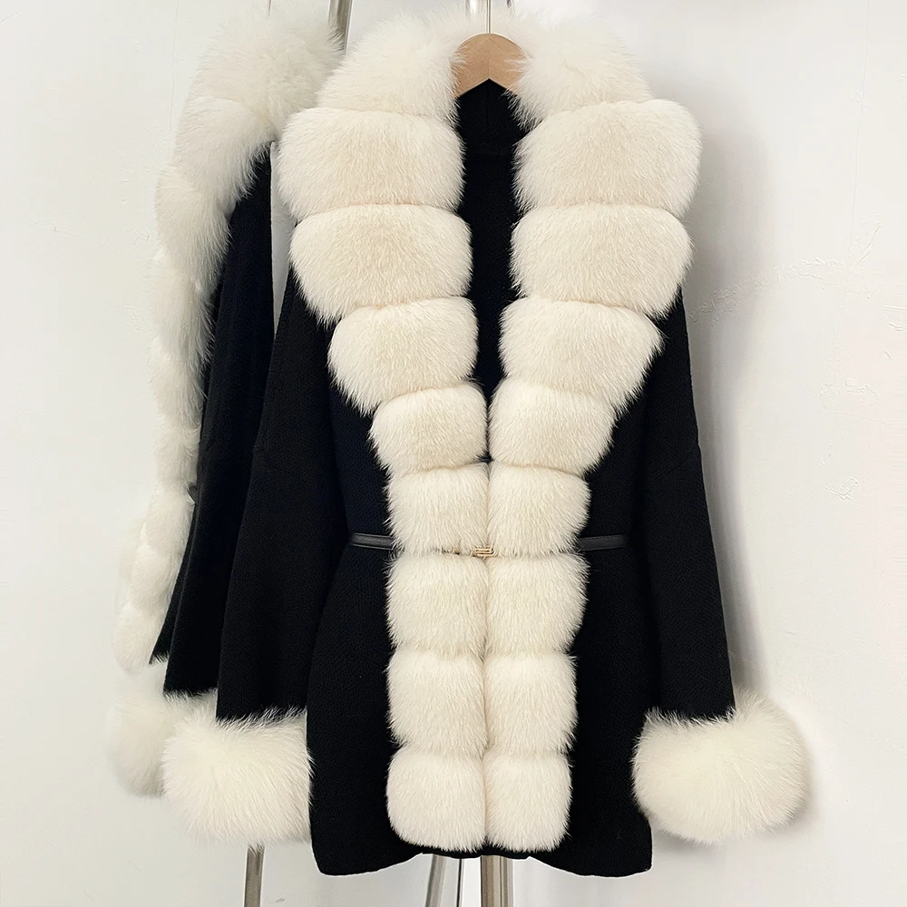 Knitwear Jacket with Fur Cardigan for Women Knit Coat Real Fox Fur Jacket Female Clothing Outerwear Long Sleeve Sweater Knitted