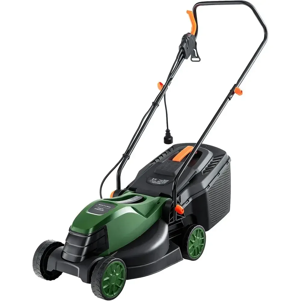 

Compact 12 AMP Electric Lawn Mower with 14 Deck and 3 Height Settings for Yard Care