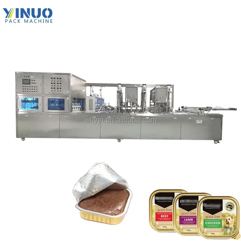 High-Precision automatic Aluminum Foil Box Pet Food Packaging Machine box Sealing Filling Equipment for Wet or Dry Pet Food