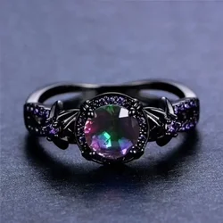 ZHIXUN New Purple Cubic Zirconia Black Ring for Women Retro Gorgeous Engagement Party Design Jewelry Accessories Ladies Gifts