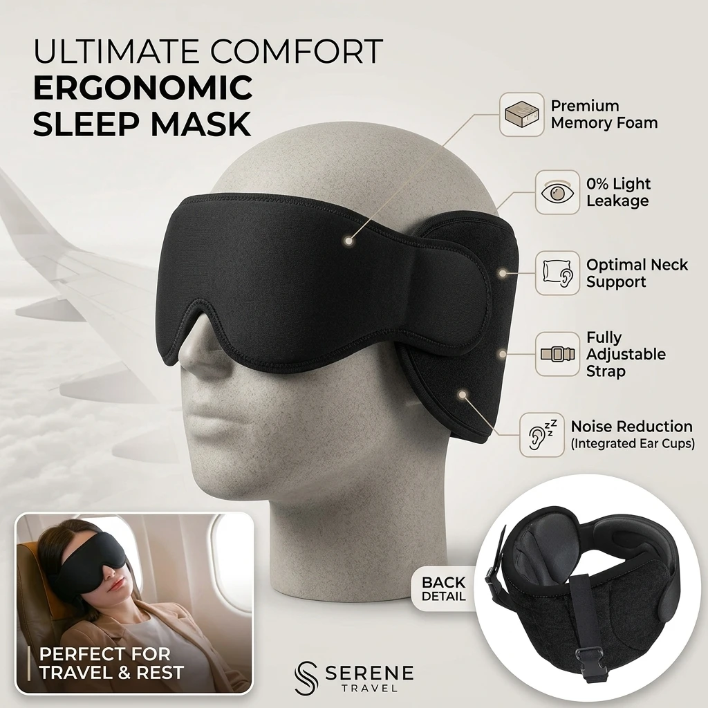Multifunctional Travel Neck Pillow with Integrated Eye Mask - Breathable Light Blocking Sleep Support