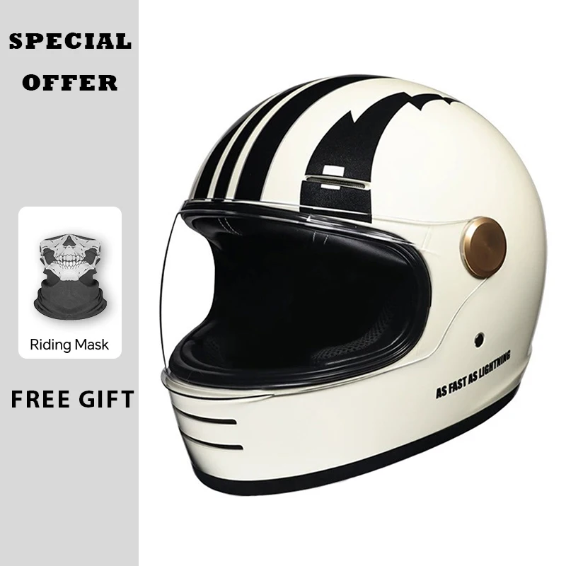 Casque de moto intégral rétro avec lentille transparente – Capacités tout-terrain, matériaux durables, sécurité améliorée approuvée par le DOT