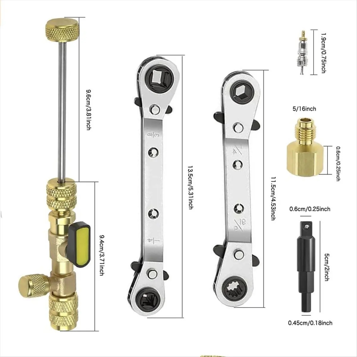 A20I Valve Core Remover Installer Tool&HVAC Service Wrench Set, Refrigeration Wrench with Bit Adapters,10Pcs Valve Core