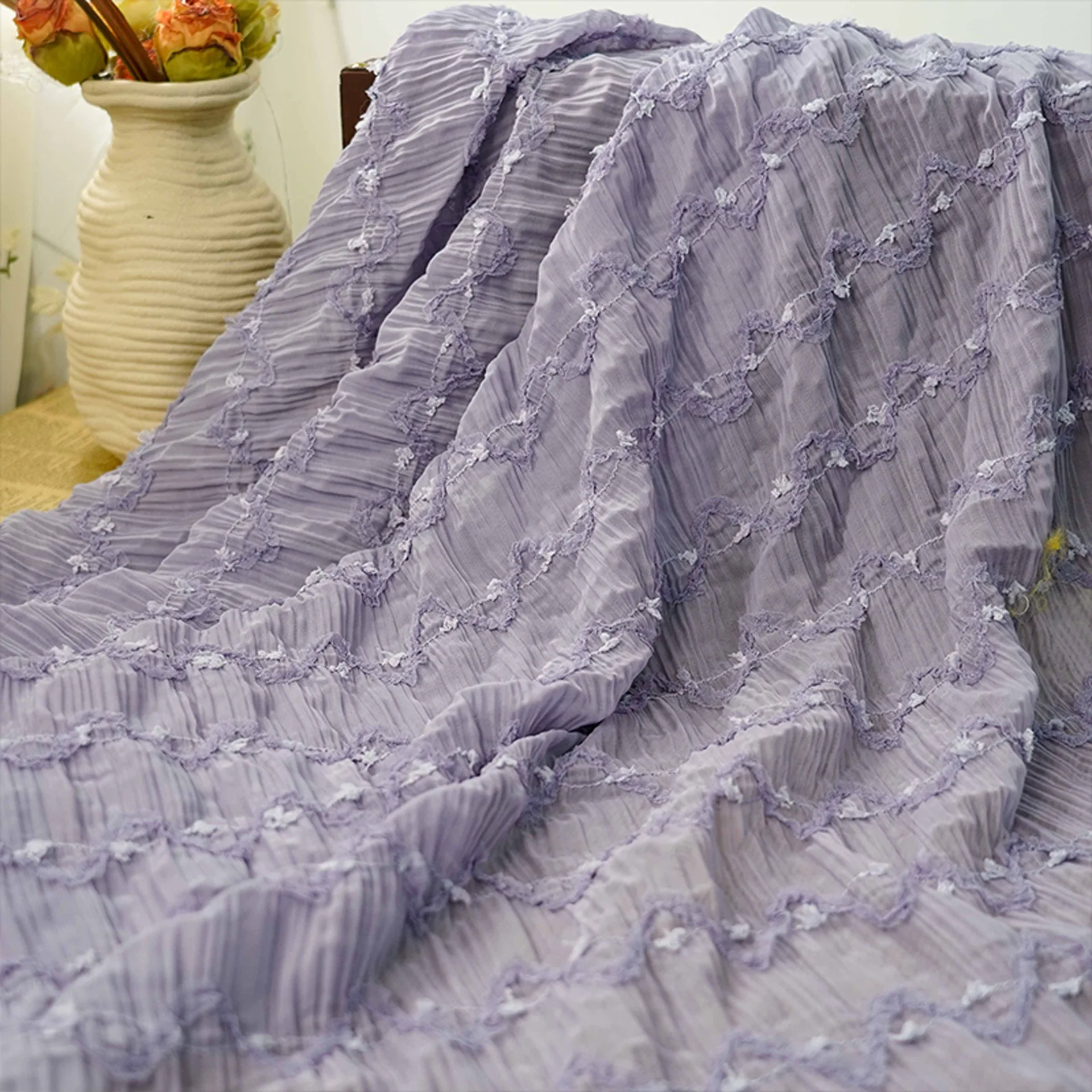 

Sweet style wrinkle bubble embroidery chiffon fabric for doll dress handmade dress fabric multicolor