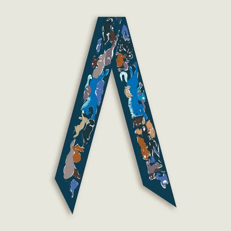 90x5cm Animal Print Streamer Women's Spring Summer Imitation Silk Scarf Rabbit and Horse Print Headband Tied Packaging Ribbon