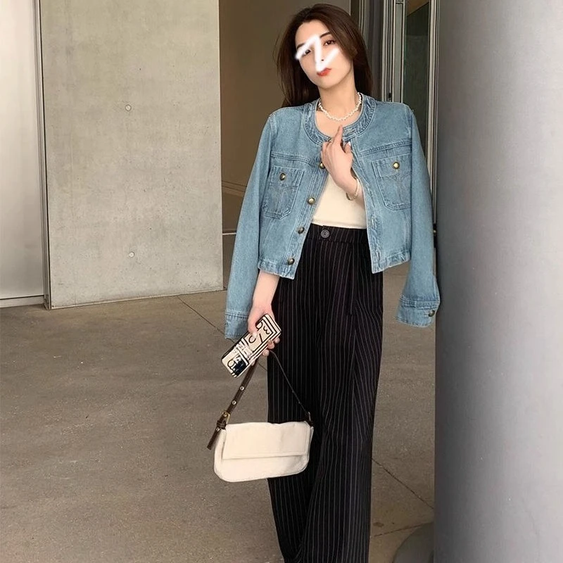 

Women's New 2025 SA Loose Short Round Neck Denim Jacket Age Reducing Elegant High Quality Versatile Simple Stylish Top