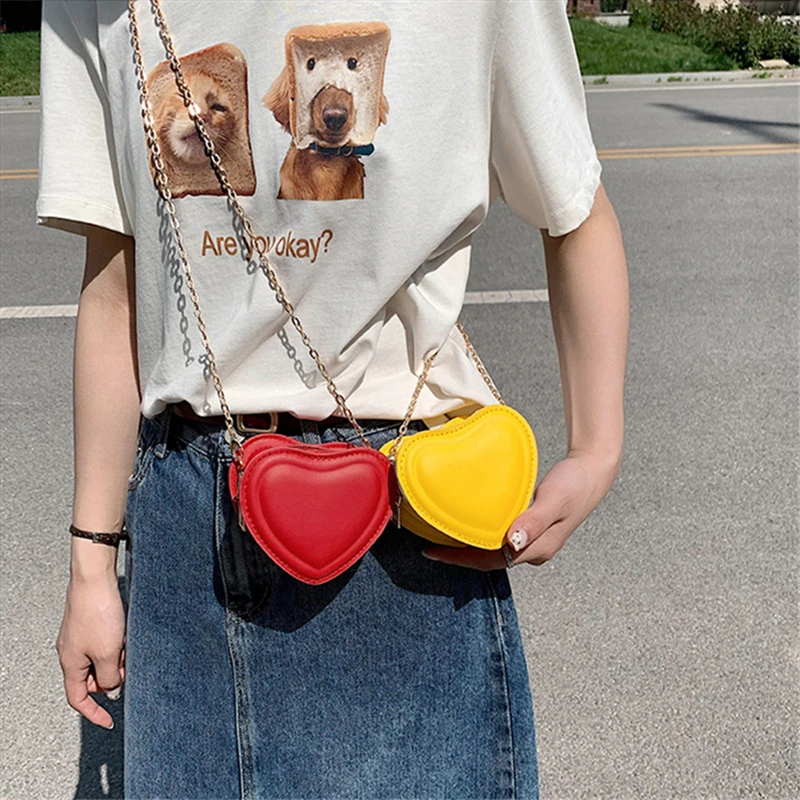 Classic Love Heart Shoulder Bags Women Girls Zipper Cosmetic Purse Handbags PU Leather Small Crossbody Bag Female Messenger Tote