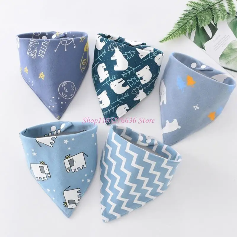 

R6FD 5 Pcs Baby Feeding Drool Bibs Saliva Towel for Triangle Scarves Bandana Soft Cotton Bibs Adjustable Button Burp Clo