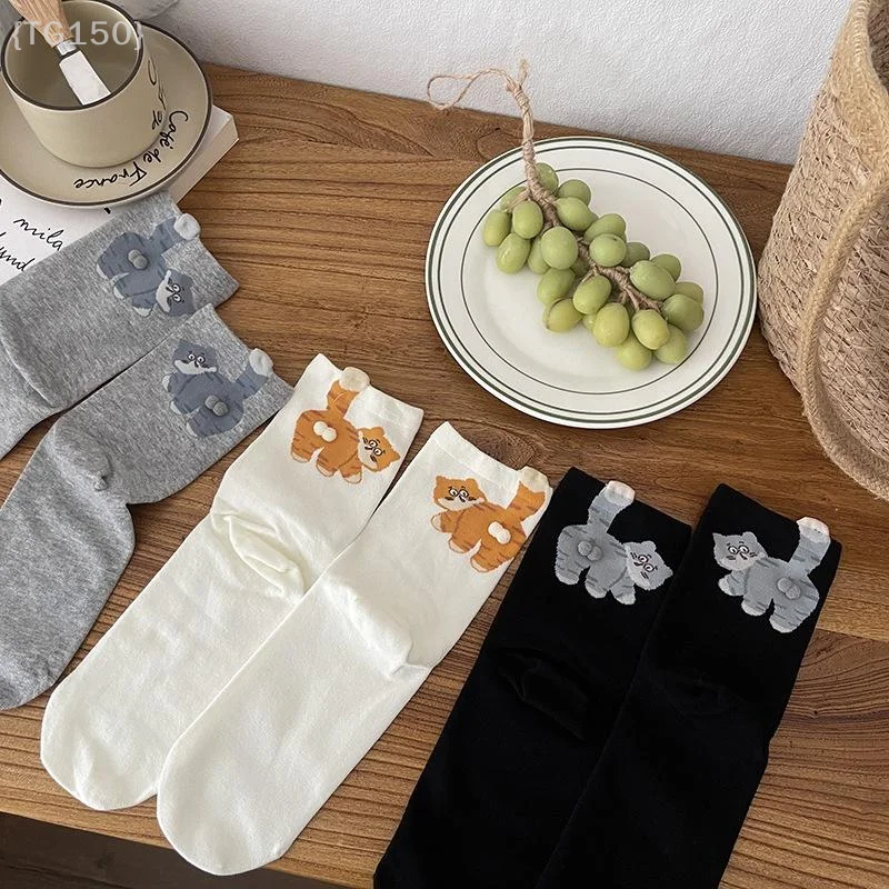 【N】 1 paio di calzini da donna in cotone Cartoon Cat, traspiranti e confortevoli per tutte le stagioni {ZYAT-1}