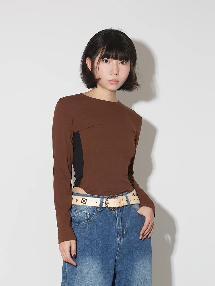 

Модная женская приталенная футболка с круглым вырезом, однотонная, из смесового хлопка, для осени и зимы