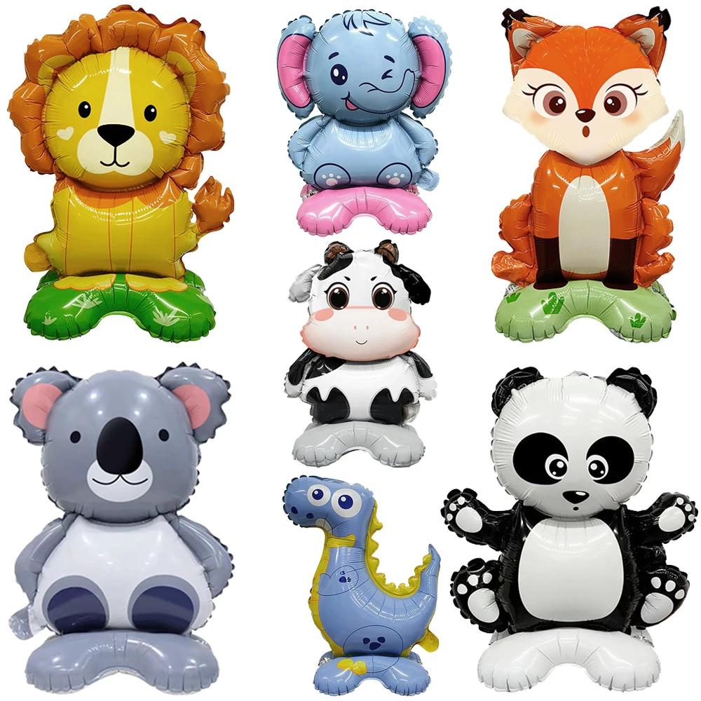 Standing Lion Foil Balloons Jungle Safari Inflatable Fox Koala Elephant Panda Cow Dino Foil Balloons Kids Birthday Party Decor