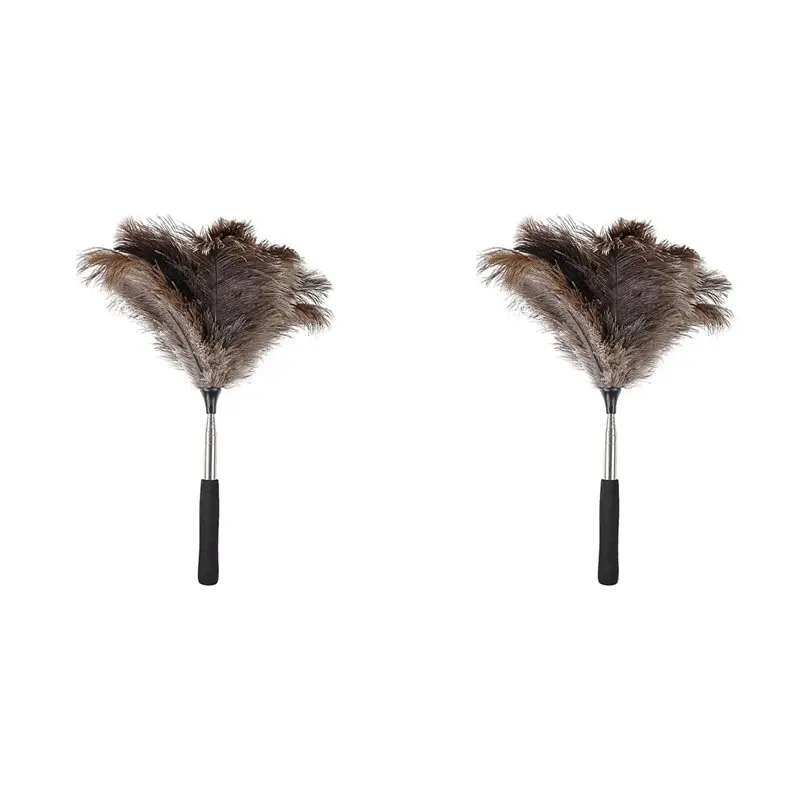 AT02-2X Extendable Ostrich Feathers Duster Up To 17-45Inches Feathers Long Handle Reusable For Cleaning Ceiling Fan