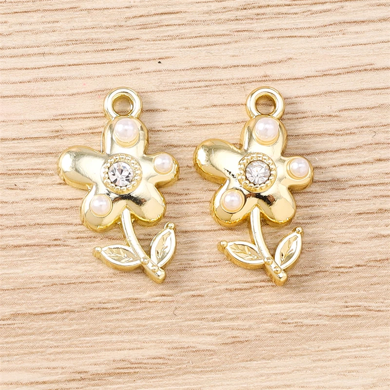 5 Stück 13x21mm Niedliche Kristall-Legierungs-Blumenanhänger für Schmuckherstellung, Ohrringe, Halsketten, Armbänder, Zubehör, DIY-Geschenk – Detail 4