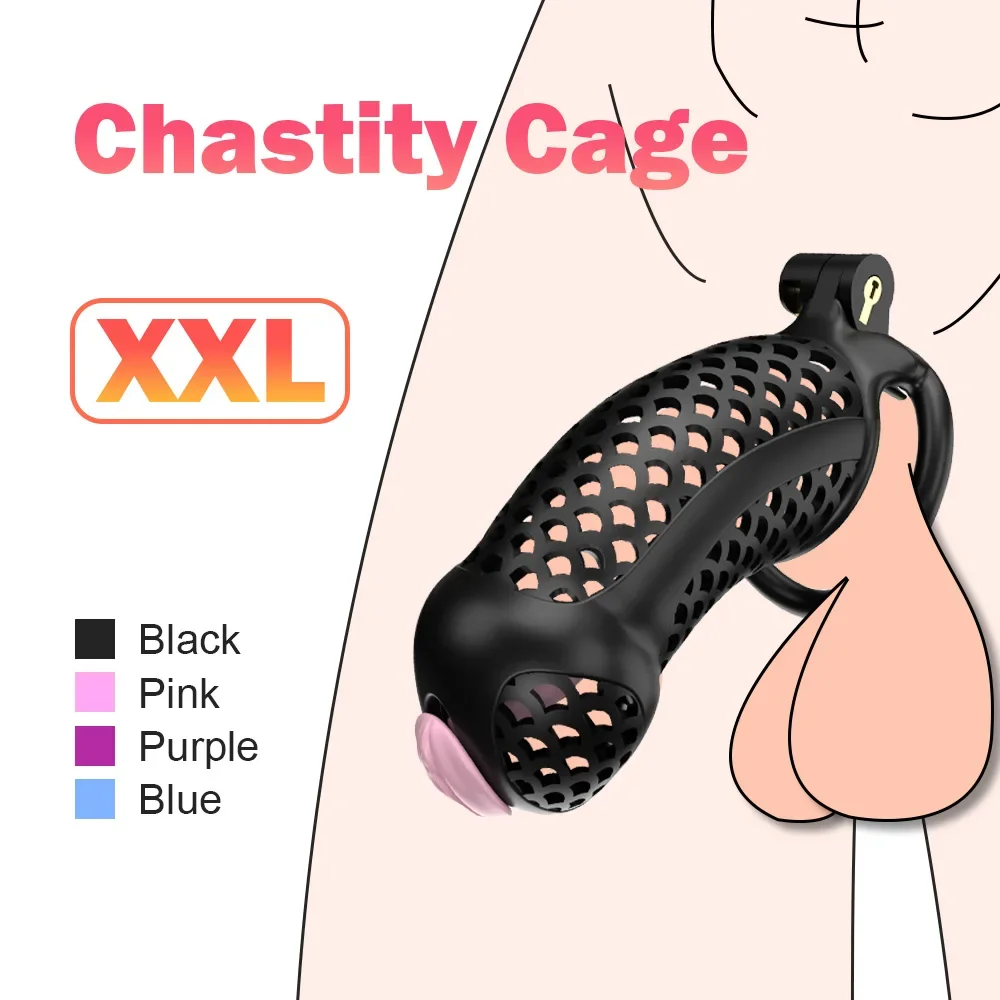 XXL حجم الذكور العفة قفص خفيفة الوزن جهاز العفة للرجال البلاستيك قفص الديك كبير كبير ، قفل القضيب ، الجنس لعب الكبار مثلي الجنس BDSM