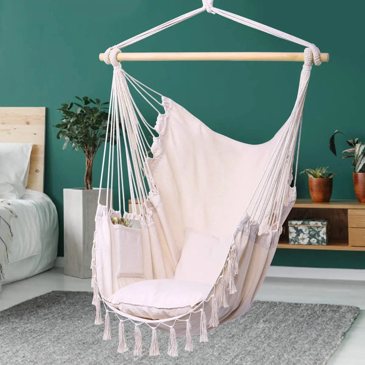 

Tassel hanging chair canvas hanging basket chair tassel swing indoor and outdoor balcony camping home internet celebrity hammock