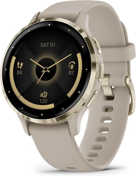 Venu 3S Soft Gold Edelstahl Lünette 1,2-Zoll AMOLED Touchscreen Display Smartwatch mit 41 mm französisch grauem Gehäuse
