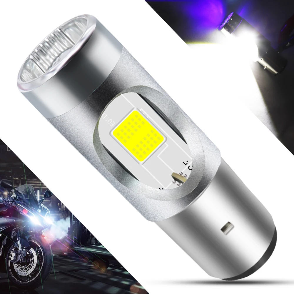 BA20D LED Motorcycle Headlight Bulb 1 COB+3528 LEDs 7.8Watts High Low Beam H6 LED Motorbike Headlamp Super Bright 1200Lumens