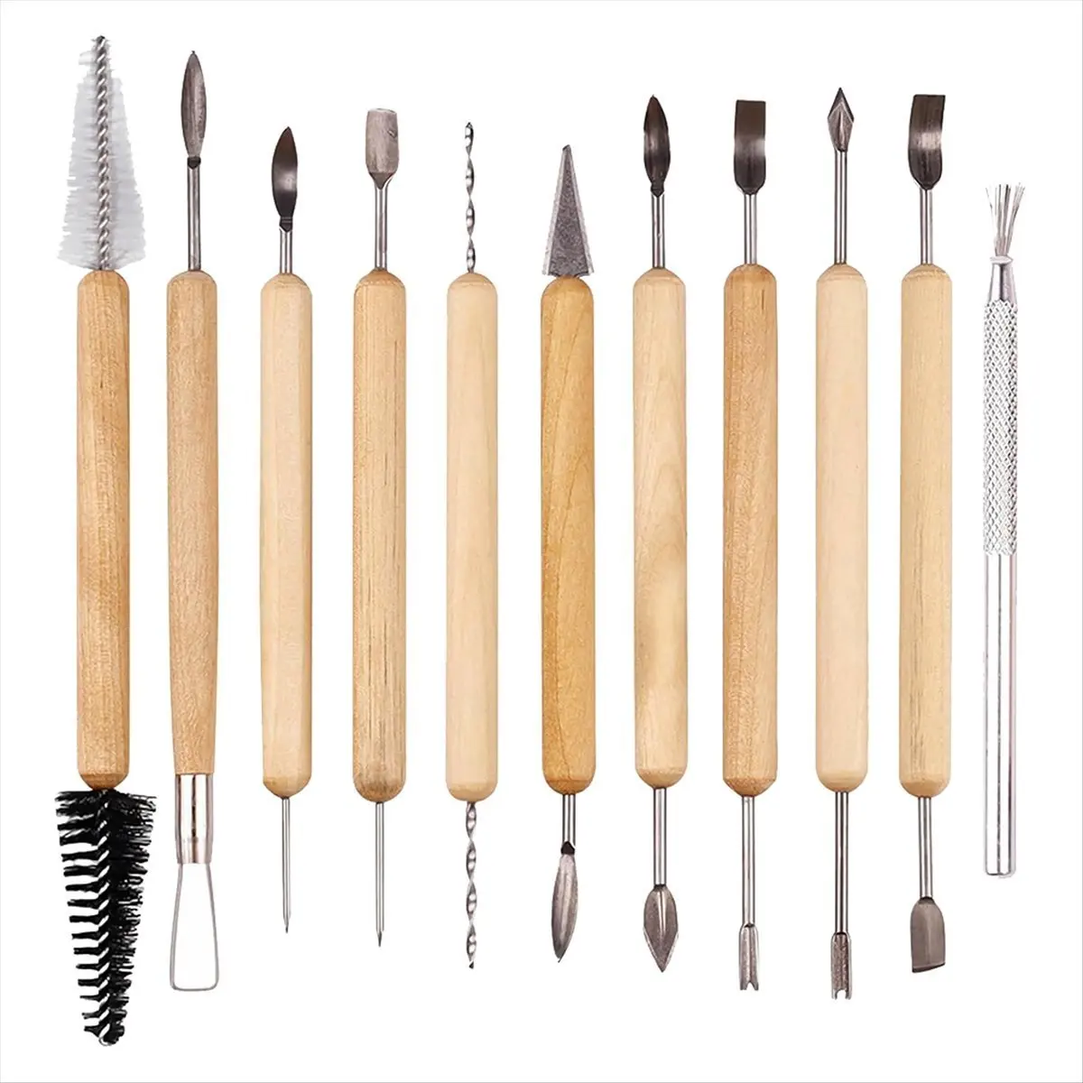 A74U 11-Piece Wooden Handle Double Ended Modeling Tools Sculpting Tools for Clay Easy to Use Modeling, Trimming, and Cutting