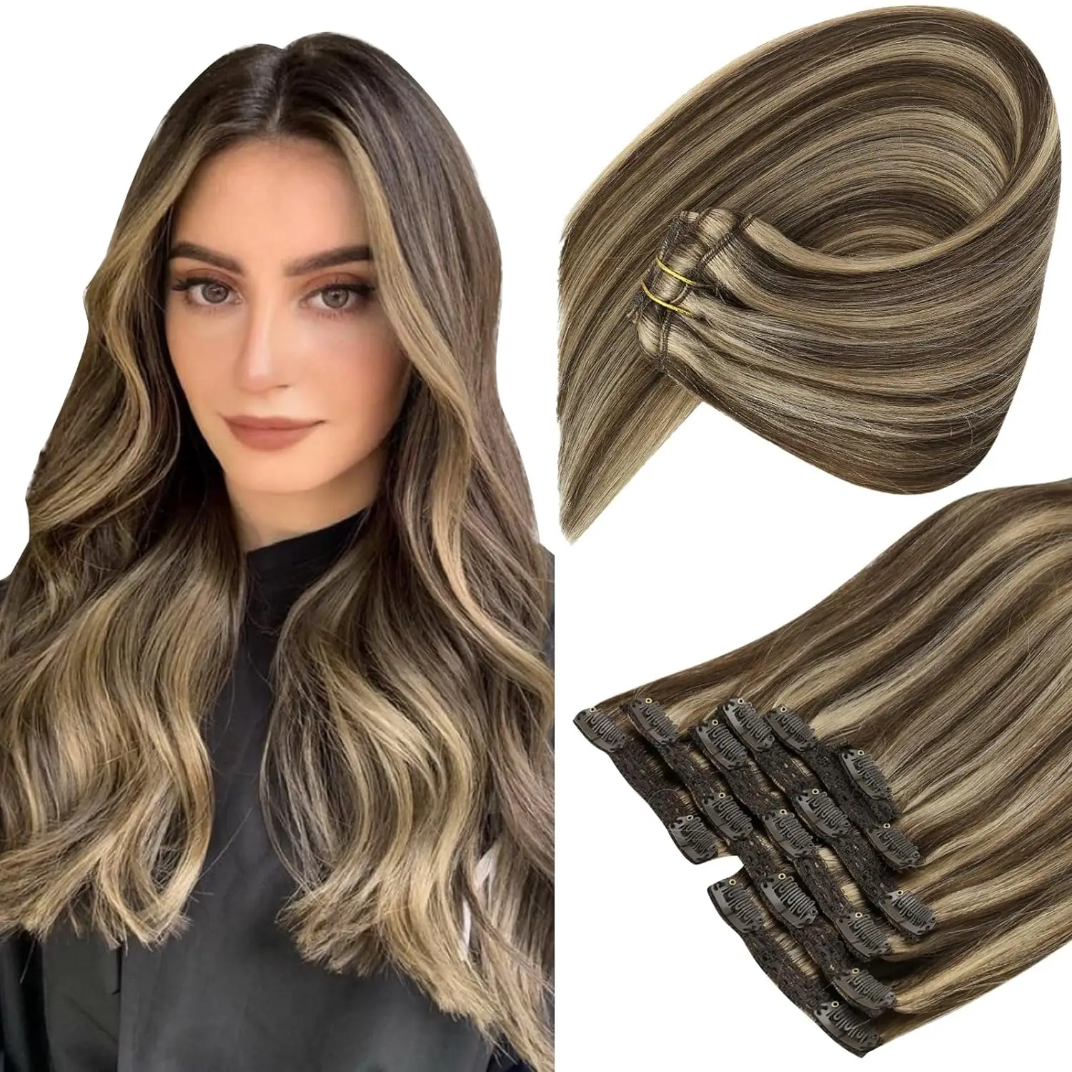 Vesunny Clip In Hair Extension Human Hair Balayage Natuurlijke Human Hair Extension  Human Hair Clip Extension Voor Vrouwen