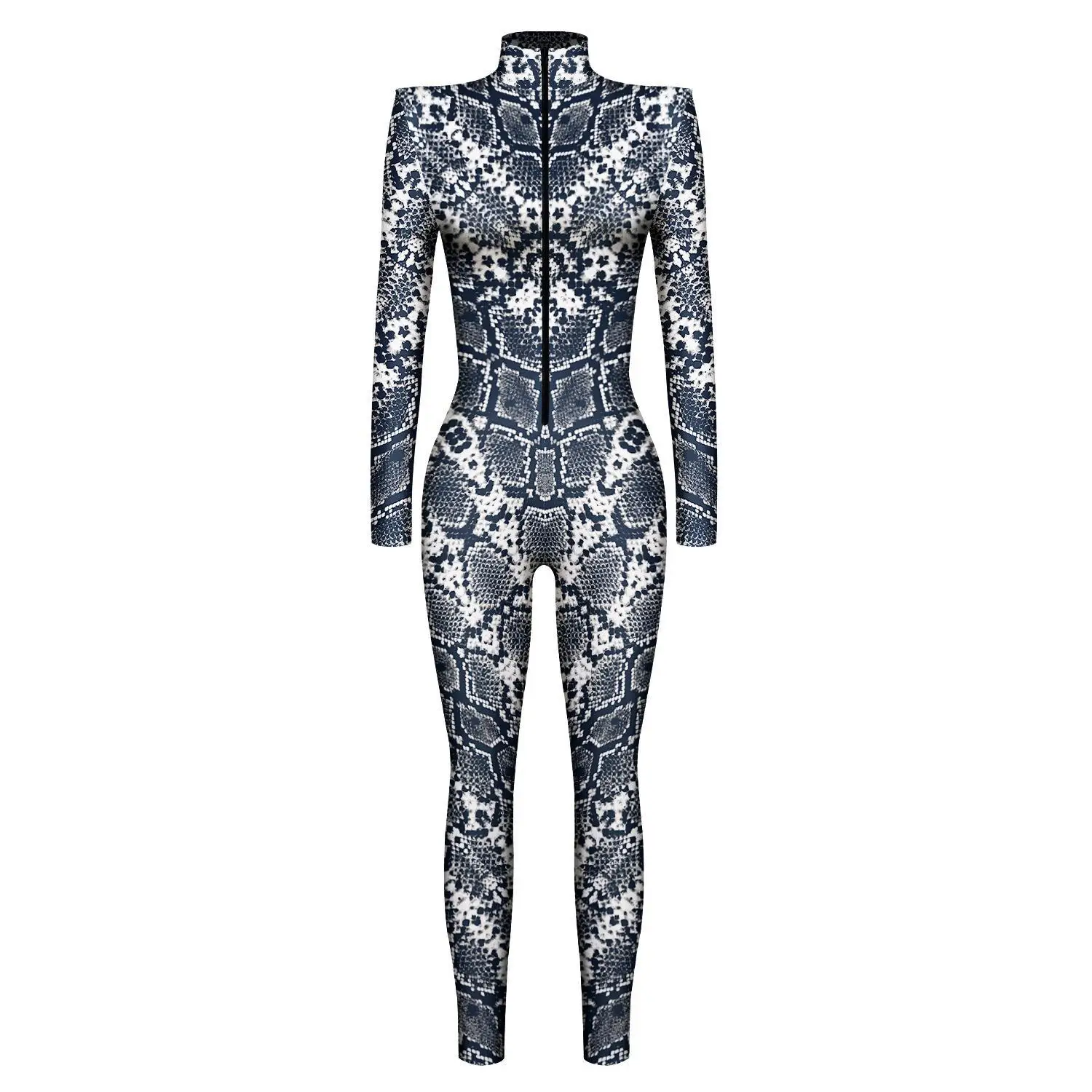 Damen Herren 3D-Gedruckter Tier-Schlangenschädel Cosplay-Bodysuit Erwachsenen-Halloween-Cosplay Zirkus-Radfahrer-Kostüm Karneval-Jumpsuit – Detail 13