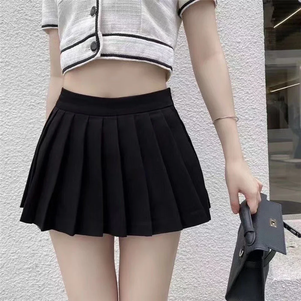 Pleated Mini Skirt Skirt Black Light Gray Navy Blue Pink Polyester S-XL Skin Color Shopping And Other Occasions.