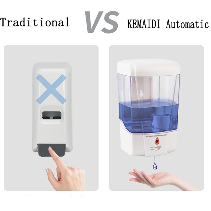 KEMAIDI 500ML Automatic Soap Dispenser Touchless Sensor Hand Sanitizer Shampoo Detergent Dispenser Wall Mounted For Bathroom