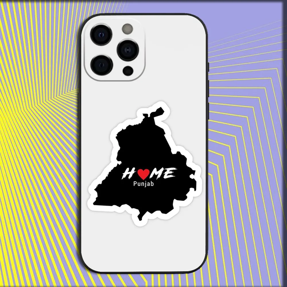 ART Punjab Map Phone Case For iPhone 16,15,14,13,12,11,Pro,X,XS,Max,XR,Plus,Mini Soft Black Cover