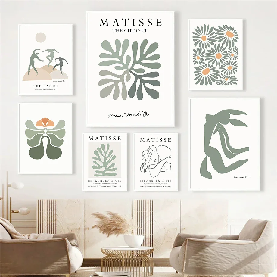 

Sage Green Matisse Abstract Flower Dance Gallery Wall Art Prints Canvas Painting Posters Pictures For Living Room Interior Decor