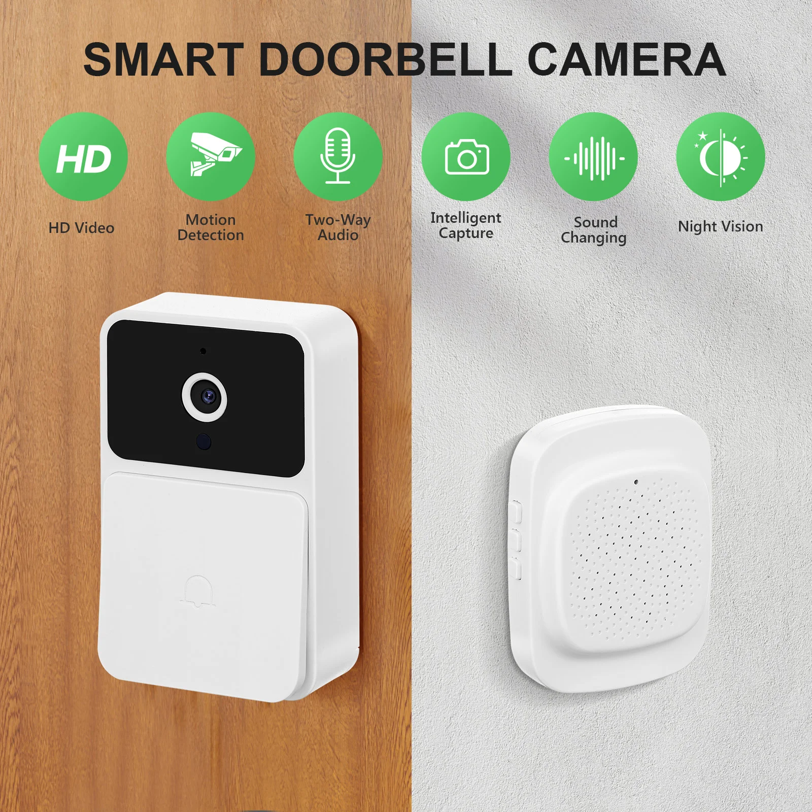 Wireless Two-way Intercom Video Doorbell (rechargeable Model) Wifi Camera Abs Mount