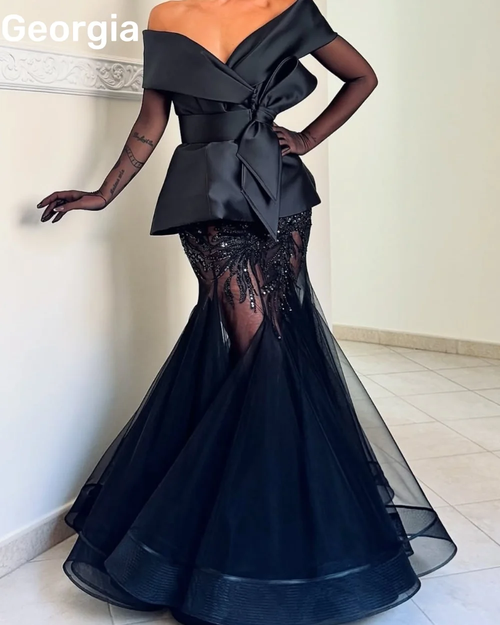 

Вечерние платья по индивидуальному заказу Черная русалка на одно плечо Женские вечерние платья длиной до пола на молнии Свадебное платье с длинными рукавами