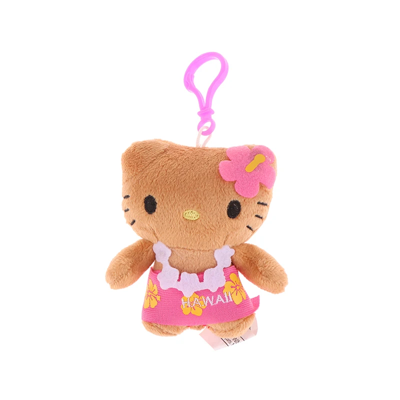 Sanrio Hawaii Series Hello Kitty Dark Skin Plush Stuffed Key Chain Cartoon Plush Doll Bikini Pineapple Pendant Cute Toy