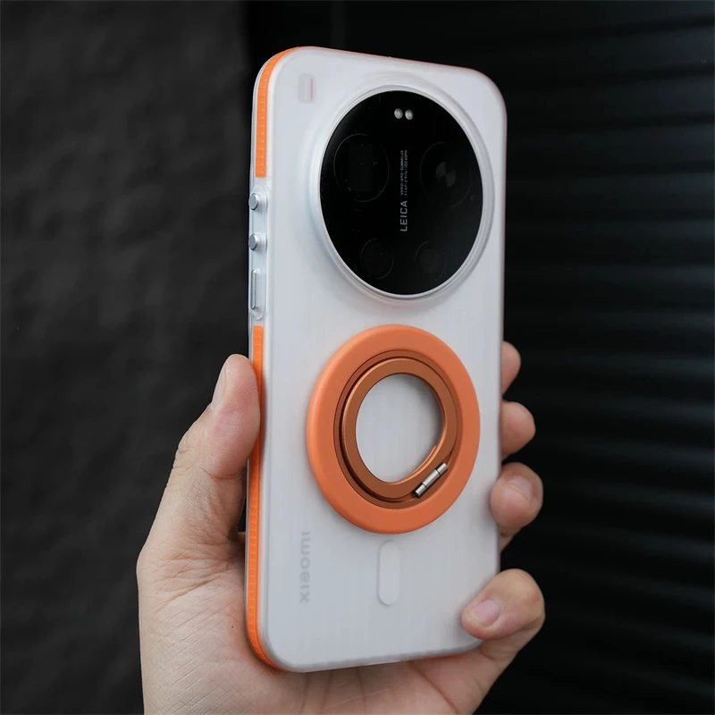 

For Xiaomi 17 Ultra Case For MagSafe Magnetic Holder Ring Matte Transparent Luggage Stripe Slim Phone Hard Back Cover