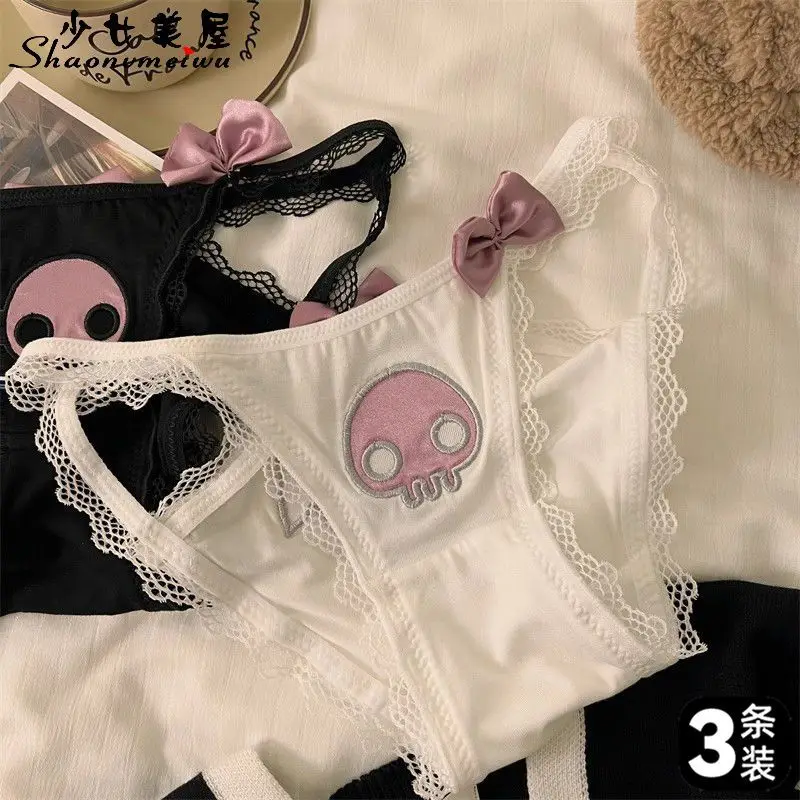 Y2K Sanrioed Kuromi Hello Kitty Underwear Cotton Panties Women's Anime Kawaii Low Waist Briefs Lace Tie Sexy Girls Soft Students