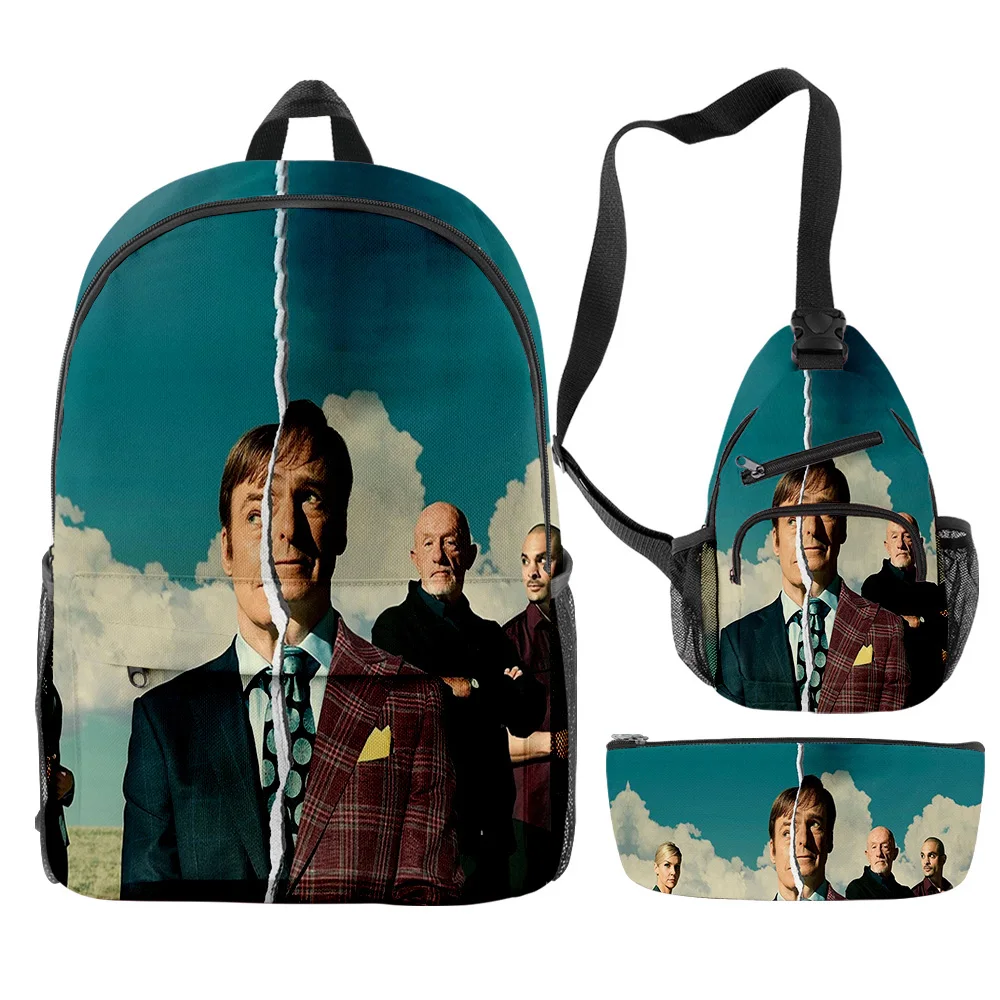 Hip Hop Popular Better Call Saul TV Series 3D Print 3pcs/Set pupil School Bags Travel Laptop Backpack Chest Bag Pencil Case