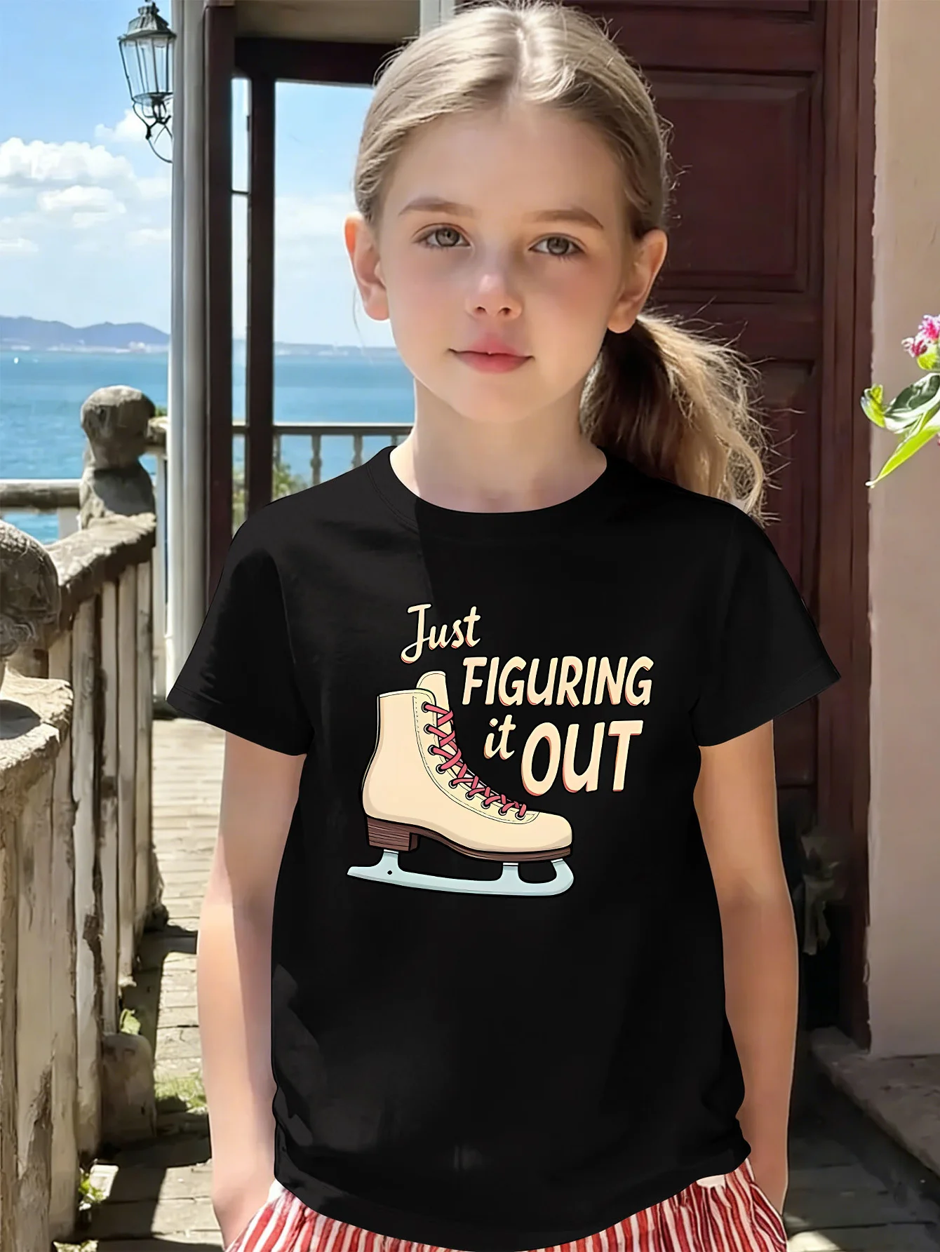 Figure Skate Letter Quote Graphic Kids Tee Boys Girls Family Matching Cotton Crew Neck Short Sleeve Soft Casual Summer Tee
