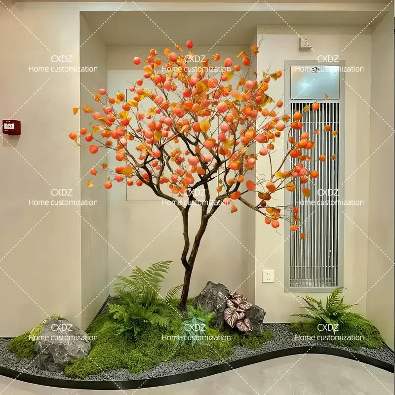 New simulation persimmon tree fake fruit tree extension upside down Chinese garden landscaping bonsai simulation green plant
