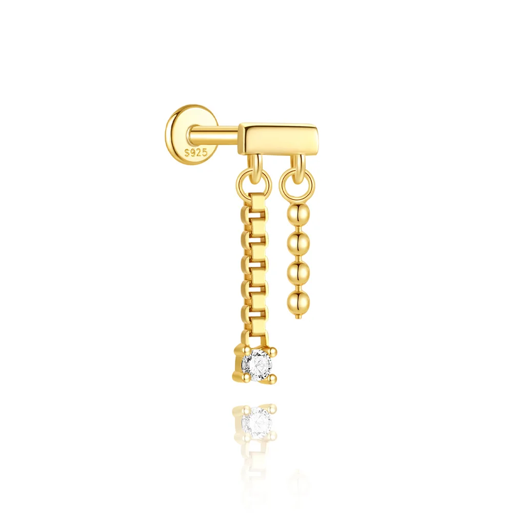 CANNER 1 ST 925 Sterling Zilveren Ketting Kwastje Geometrische CZ Platte Kop Piercing Oor Bot Nagel Voor Vrouwen Ins Ster Maan Stud oorbel