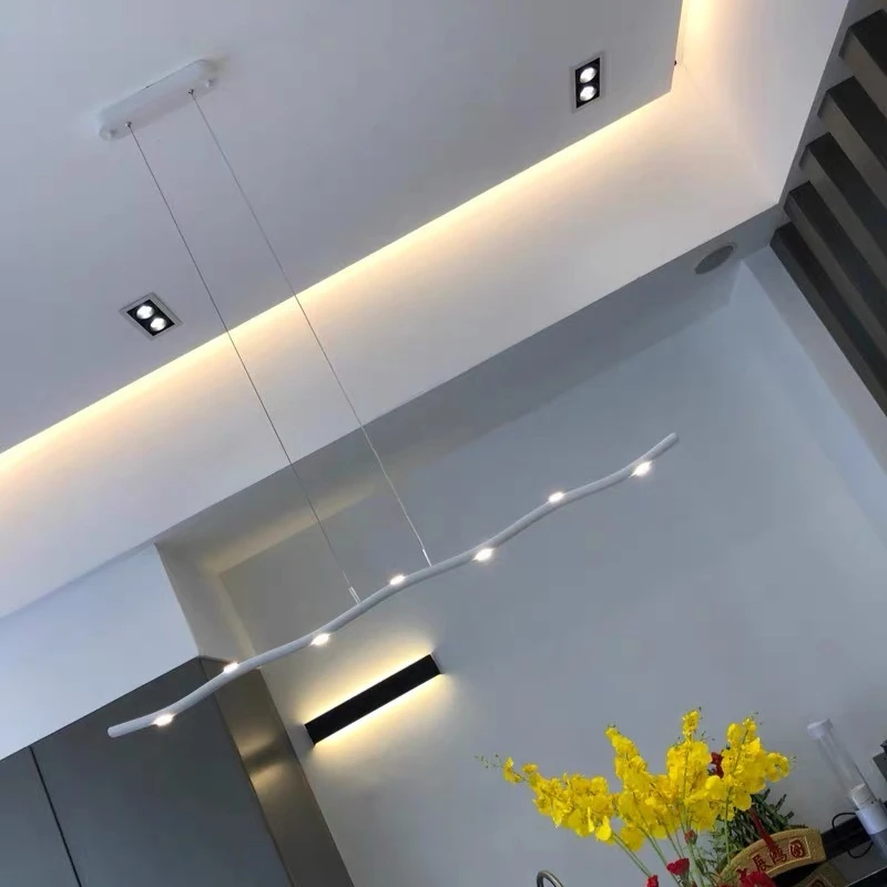 

Restaurant Long Strip Pendant Lights Simple Post-modern Aluminium Material Loft Industrial Bar Pendant Lamps Dining Room Lights