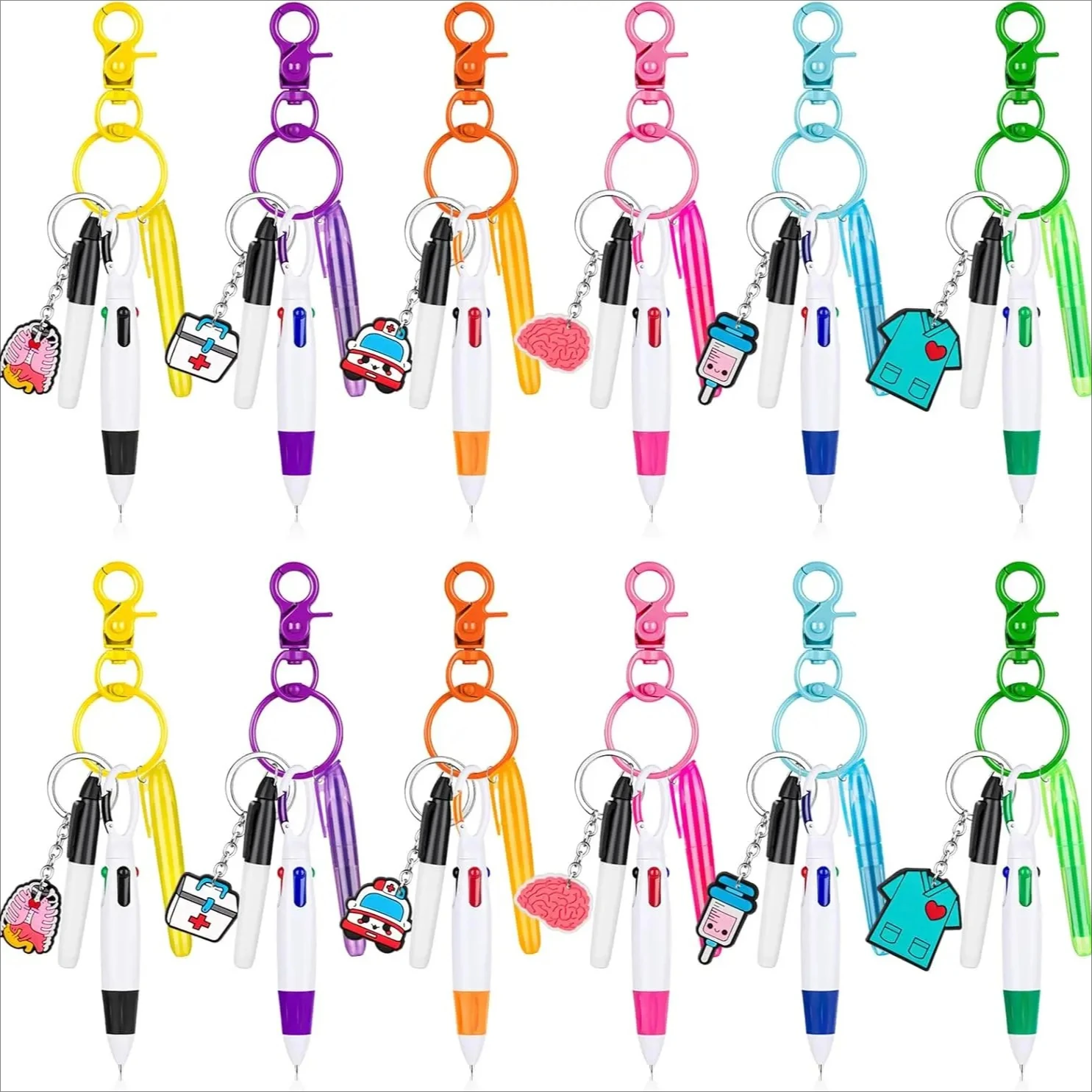 Mini Highlighter Nurse Pens Include 1Tip Highlighter 1Permanent Marker Pen and 1Retractable Ball Pen with 1Nursing Keychain Clip