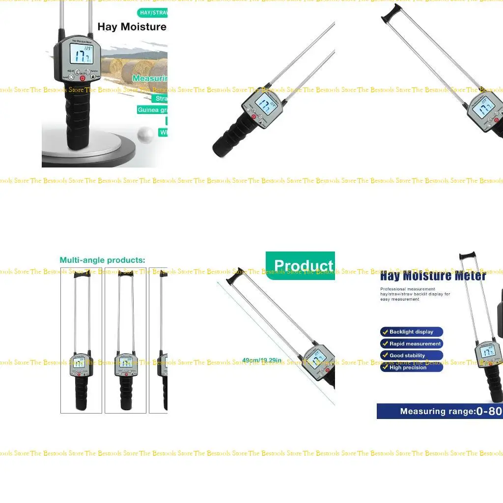 12pf متر الرطوبة الرقمية مقياس الرطوبة المسبار لبرسيم الأعلاف واختبار الرطوبة الخلفية المحمولة القش
