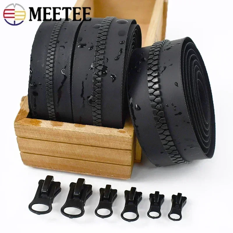 1-5Meters Meetee 5# 8# Waterproof Resin Zippers with Zipper Sliders Tent Jacket Zips Roll Clothing Zip Puller Sewing Accessories