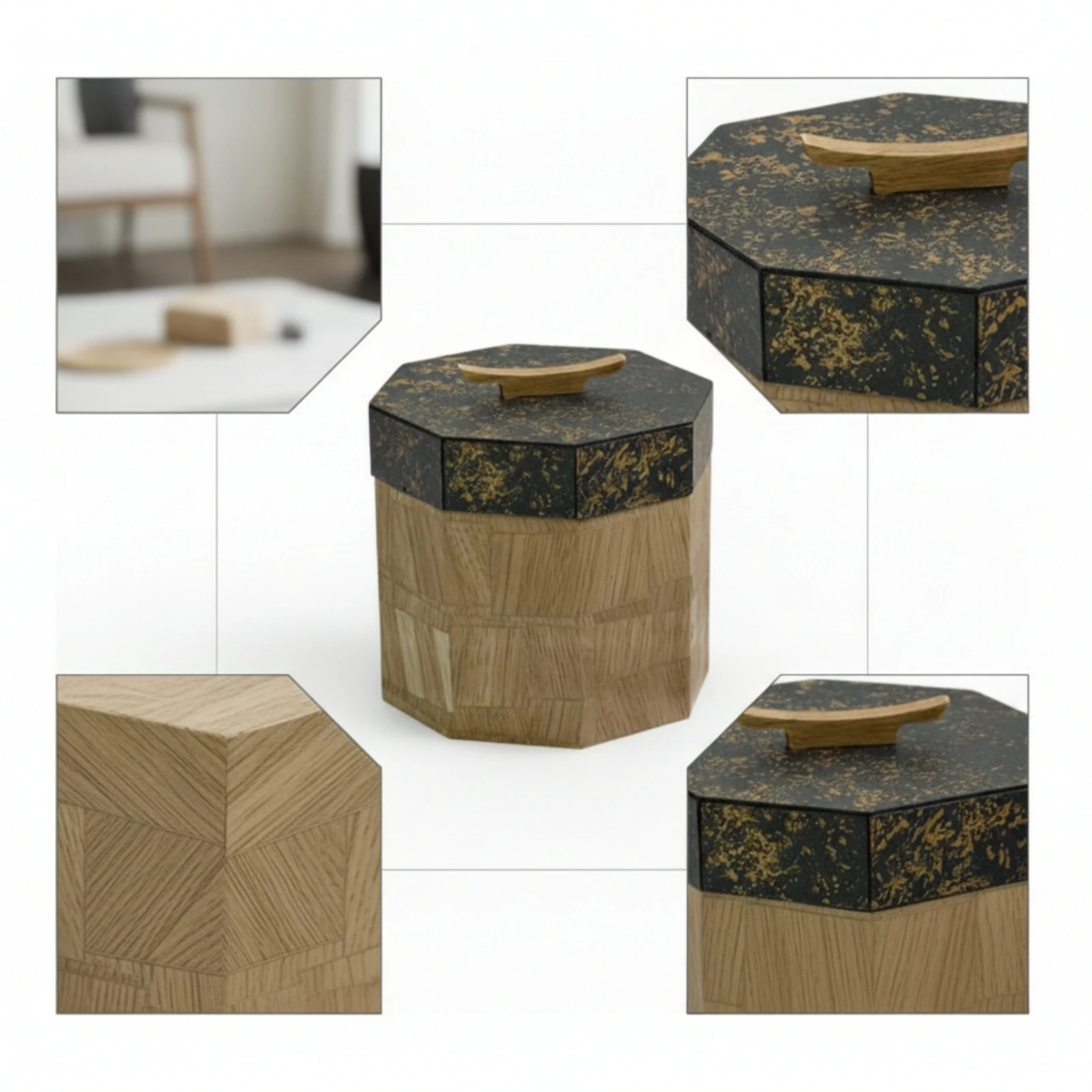 Octagonal Storage Box Solid Wood Wooden Box with Lid Decorative Compact for Vanity, Living Room